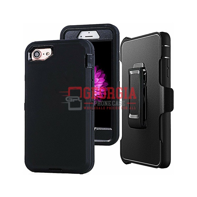 D1-Plain Black 4.7inch iPhone SE 2020/8/7/6S Hybrid Robot Hard Case With Belt Clip Heavy Duty Back Cover Defender Style – Georgia Phone Case