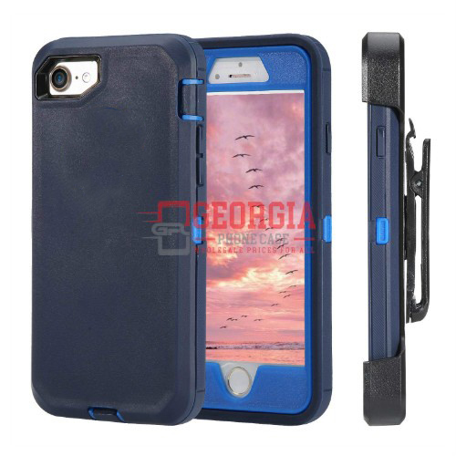D2- Plain Blue Apple iPhone SE 2020/8/7/6S 4.7 Inch Heavy Duty Full Protection 3 in 1 Hybrid Robot Case With Belt Clip Shockproof Back Cover Defender Style – Georgia Phone Case