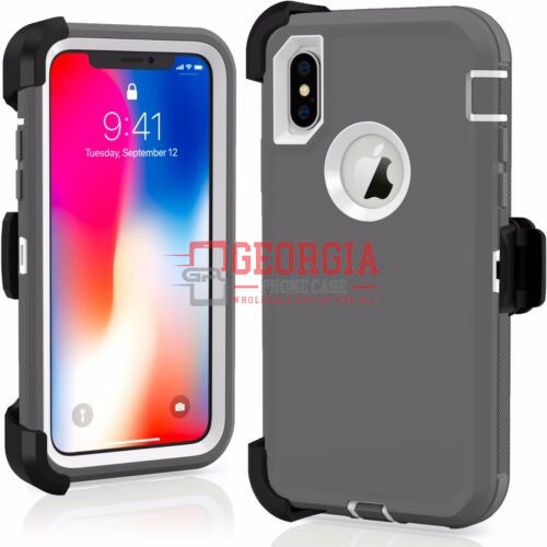 D3-Plain Grey White 6.5inch iPhone Xs Max Robot Hard Case With Belt Clip Heavy D…
