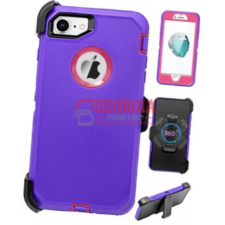 D6- Plain Purple Pink Apple iPhone SE 2022/2020 4.7 Inch Heavy Duty Full Protection 3 in 1 Hybrid Robot Case With Belt Clip Shockproof Back Cover Defender Style – Georgia Phone Case