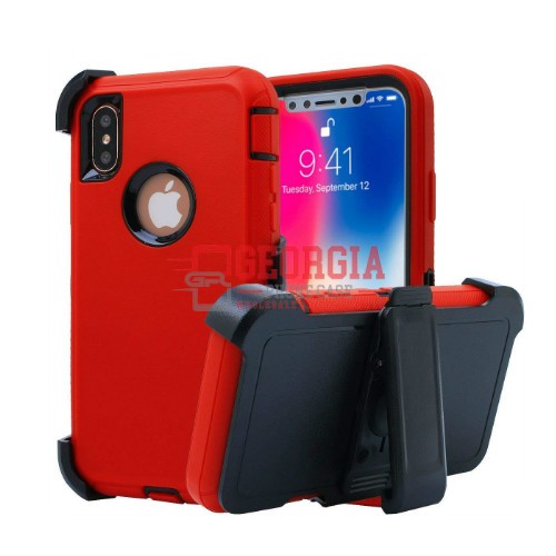 D4-Plain Red Black 6.5inch iPhone Xs Max Robot Hard Case With Belt Clip Heavy Du…