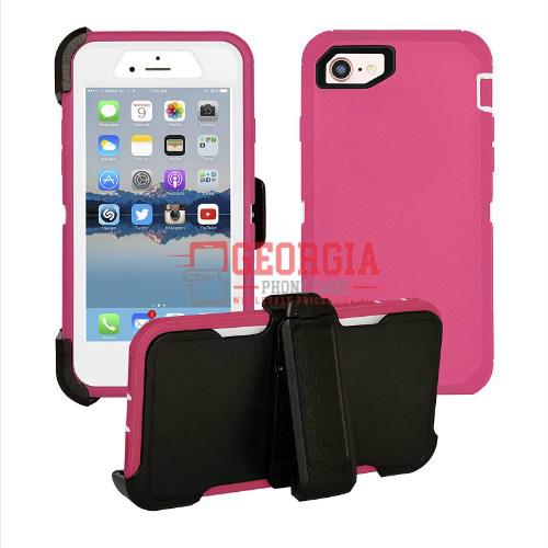 D5-Plain Pink White Apple iPhone SE 2020/8/7/6S 4.7 Inch Heavy Duty Full Protection 3 in 1 Hybrid Robot Case With Belt Clip Shockproof Back Cover Defender Style – Georgia Phone Case