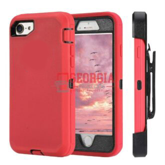 D4-Plain Red Black 4.7inch iPhone SE 2020/8/7/6S Hybrid Robot Hard Case With Belt Clip Heavy Duty Back Cover Defender Style – Georgia Phone Case