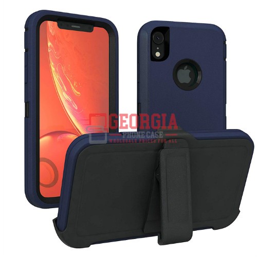 D2-Plain Blue Black 6.1inch iPhone XR Hybrid Robot Hard Case With Belt Clip Heav…