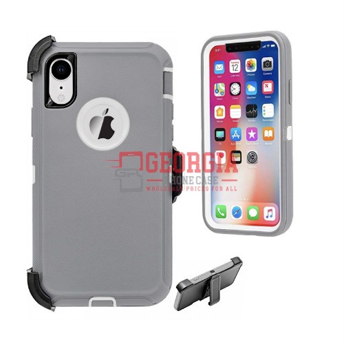 D3-Plain Grey White 6.1inch iPhone XR Hybrid Robot Hard Case With Belt Clip Heav…