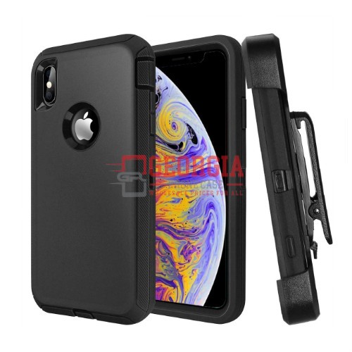 D1-Plain Black 6.5inch iPhone Xs Max Hybrid Robot Hard Case With Belt Clip Heavy…