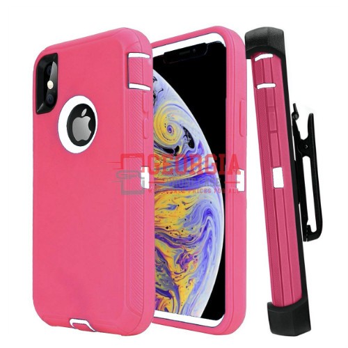 D5-Plain Pink White 5.8inch iPhone X XS Hybrid Robot Hard Case With Belt Clip Heavy Duty Back Cover Defender Style – Georgia Phone Case