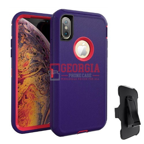 D6-Plain Purple Pink 5.8inch iPhone X XS Robot Hard Case With Belt Clip Heavy Du…