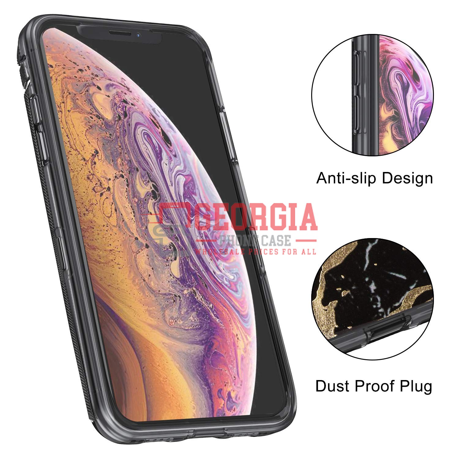 D21- Marble Black 6.5inch iPhone Xs Max Hybrid Robot Hard Case Heavy Duty Back C…