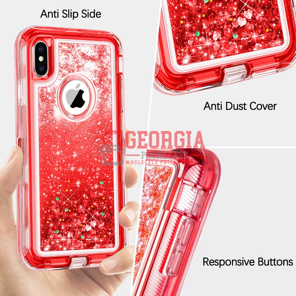 D18- Liquid Glitter Red 5.8 inch iPhone X Xs Hybrid Robot Hard Case Heavy Duty B…