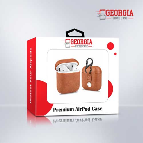 D19-Light Brown Apple AirPod 2nd Generation Leather Cover Case With Anti-dust Plug key chain Shockproof – Georgia Phone Case