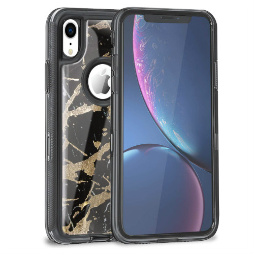 D21- Marble Black 6.1inch iPhone Xr Hybrid Robot Hard Case Heavy Duty Back Cover Defender Style – Georgia Phone Case