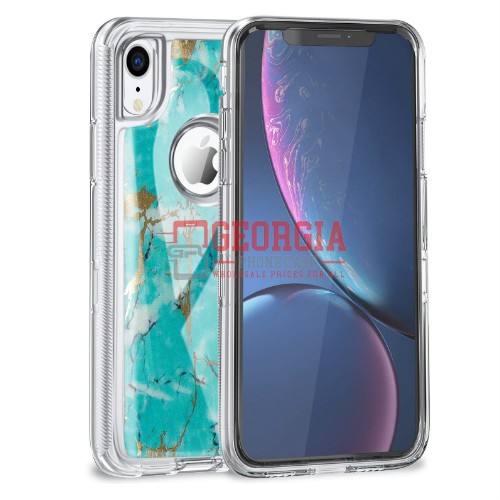 D22- Marble Green 6.1inch iPhone Xr Hybrid Robot Hard Case Heavy Duty Back Cover Defender Style – Georgia Phone Case