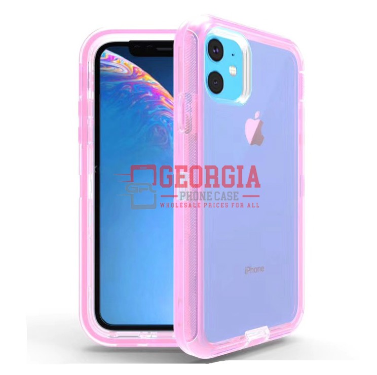 D13-Pink Tinted Clear 6.1inch iPhone 12/12 Pro Hybrid Robot Hard TPU Case With Belt Clip Heavy Duty Back Cover Defender Style – Georgia Phone Case