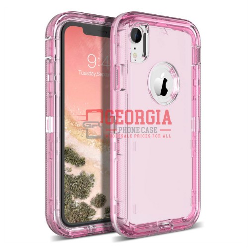 D13-Tinted Pink Clear 6.1inch iPhone XR Hybrid Robot Hard Case Heavy Duty Back Cover Defender Style – Georgia Phone Case