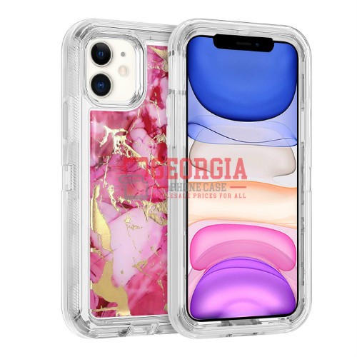 D23- Marble Pink 5.4inch iPhone 12 Mini Hybrid Robot Hard Case Heavy Duty Back Cover Defender Style – Georgia Phone Case
