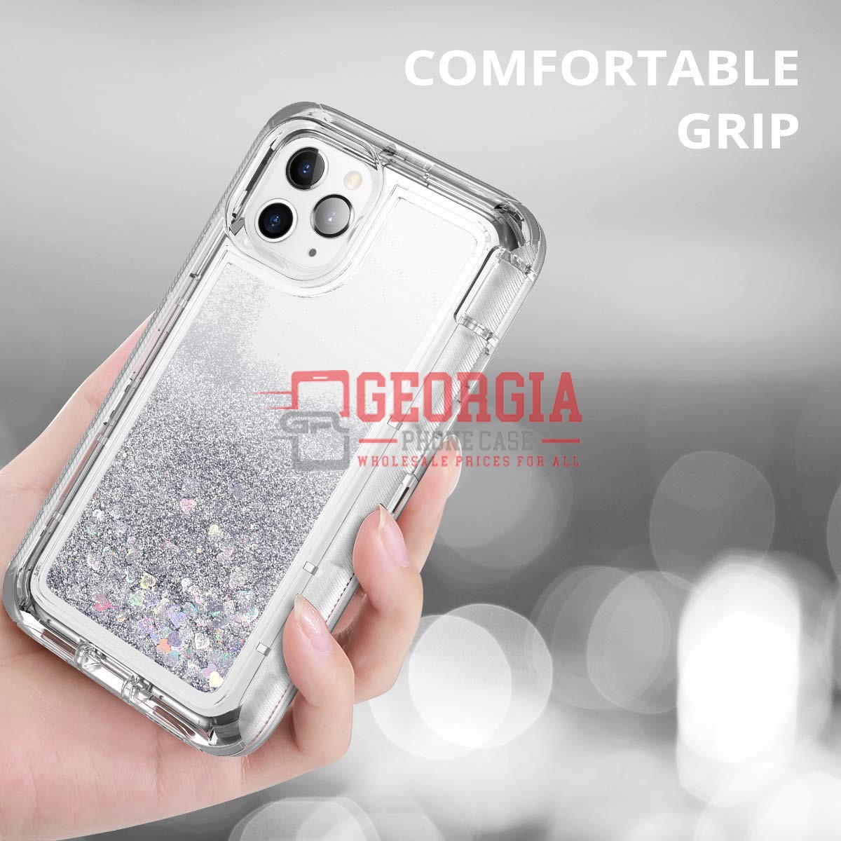 D20- Liquid Glitter Silver 6.5inch iPhone 11 Pro Max Hybrid Robot Hard Case Heav…