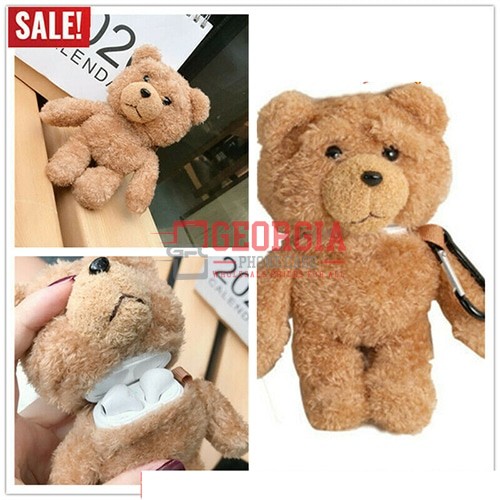 D23-Cute Teddy bear Plush Earphone Case For Apple AirPods 2nd Generation Cover W…