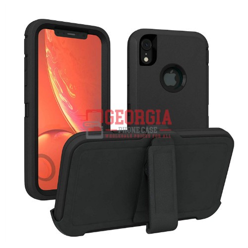D1-Plain Black 6.1inch iPhone XR Hybrid Robot Hard Case With Belt Clip Heavy Duty Back Cover Defender Style – Georgia Phone Case