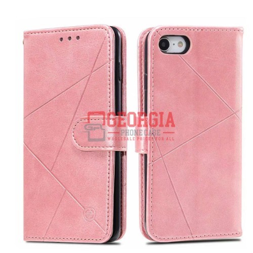D77-Pink 5.5inch iPhone 6 Plus 6s Plus 7 Plus 8 Plus Embossed Rhombic Flip PU Leather Case With Card Slot Wallet Magnetic Stand Top Grade – Georgia Phone Case