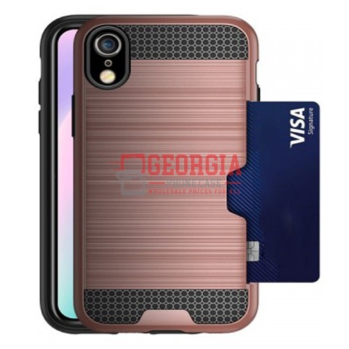 D67- Pink Apple iPhone XR 6.1inch Side Card ShockProof Credit Card Holder Wallet case – Georgia Phone Case