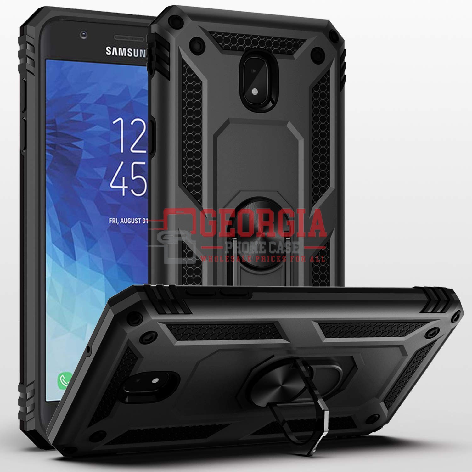 D64-Black Stand Samsung Galaxy J7 2018 J737 J7 Star J7 Refine 5.5 inch 360 Rotating Ring Stand Hybrid Case with Metal Plate – Georgia Phone Case