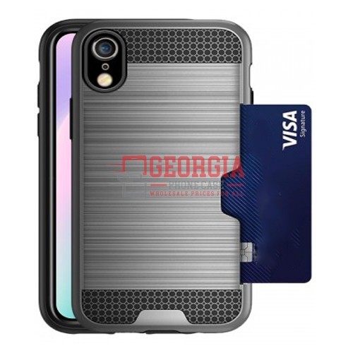 D68- Gray Apple iPhone XS/X 5.8inch Side Card ShockProof Credit Card Holder Wallet case – Georgia Phone Case