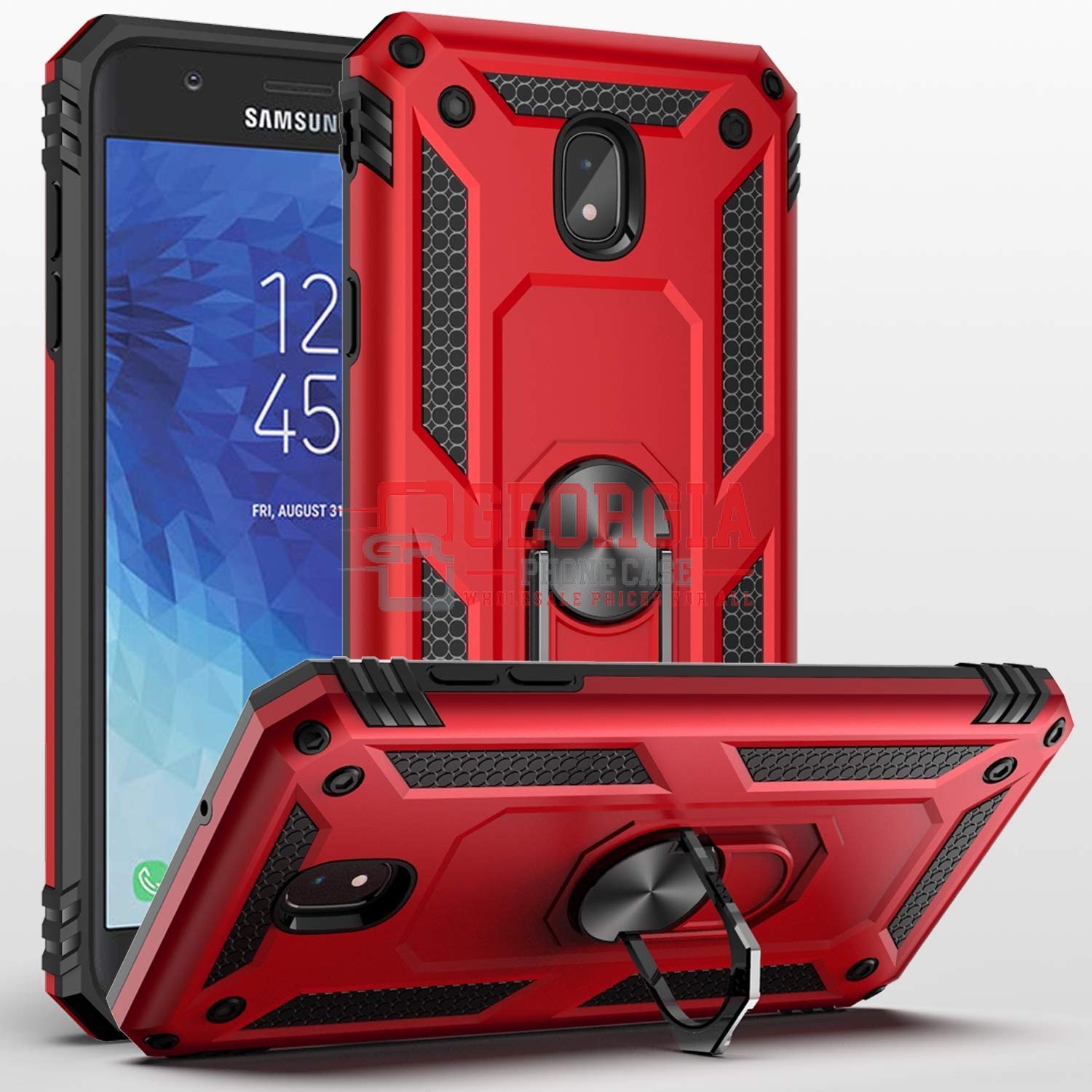 D63-Red Stand Samsung Galaxy J7 2018 J737 J7 Star J7 Refine 5.5 inch 360 Rotating Ring Stand Hybrid Case with Metal Plate – Georgia Phone Case