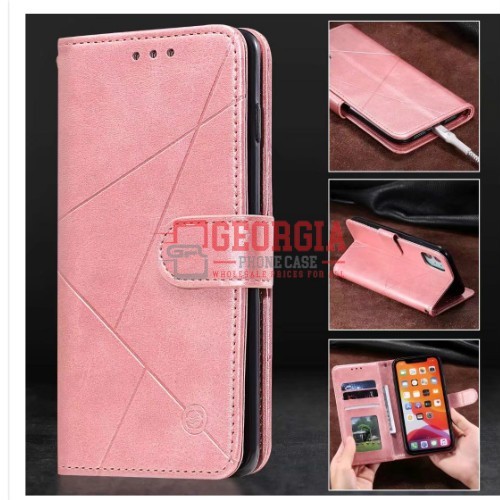 D77-Pink 6.1inch iPhone 11 Embossed Rhombic Flip PU Leather Case With Card Slot Wallet Magnetic Stand Top Grade – Georgia Phone Case