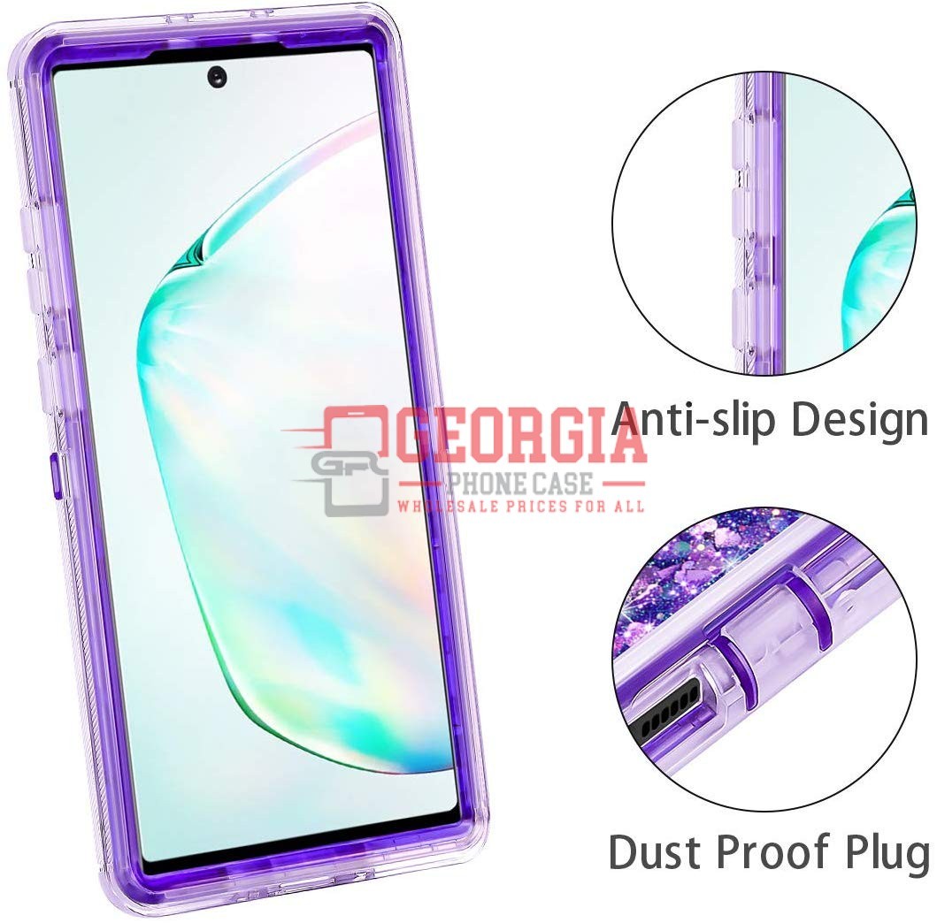 D19- Liquid Glitter Purple 6.3inch Samsung Galaxy Note 10 Hybrid Robot Hard Case…