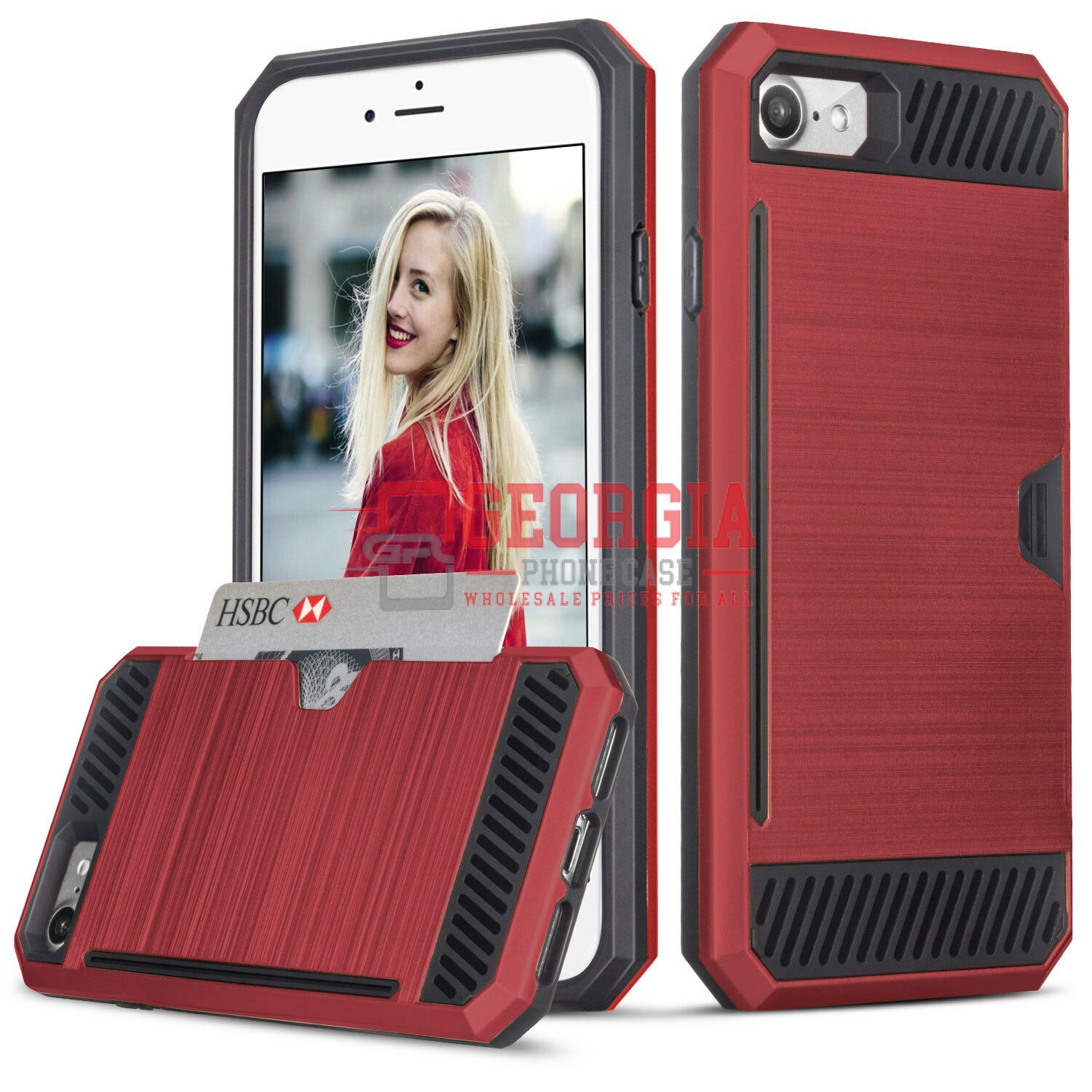 D69-Red Apple iPhone 6/7/8 Plus 5.5inch Side Card ShockProof Credit Card Holder Wallet case – Georgia Phone Case
