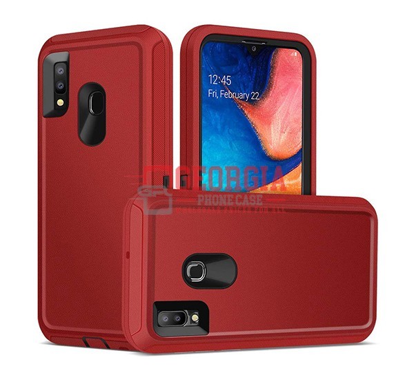 D4-Plain Red Black 6.4inch Samsung Galaxy A20(205)/A30(305)/A50(505) Hybrid Robot Hard Case With Belt Clip Heavy Duty Back Cover Defender Style – Georgia Phone Case