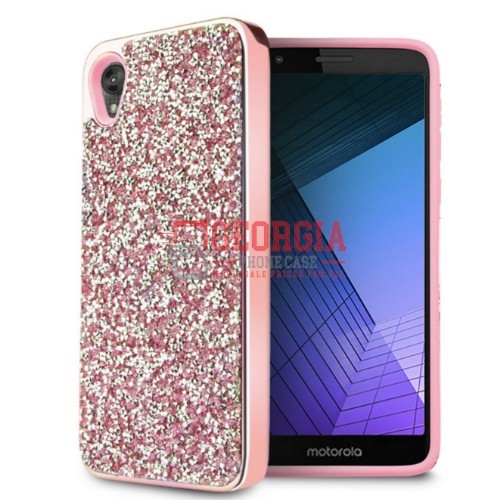 D38-Luxury Pink Diamond 5.44inch Moto E6 Power Bling 2 in 1 Shockproof TPU Case Glitter Hard Back Cover – Georgia Phone Case