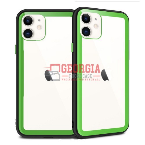 D50-Green Black Dual Color 6.1inch iPhone 11 Hybrid TPU Frame Shockproof Clear 9H Tempered Glass Transparent Protective Cover Case – Georgia Phone Case