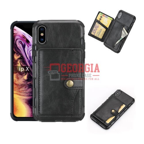 D101- Black iPhone XS Max 6.5inch Vintage Soft Leather Wallet Credit Card Purse Back Cover Cellphone Full Protective Case With Holder – Georgia Phone Case