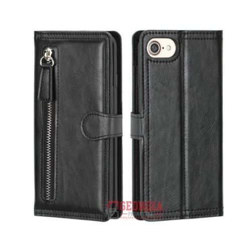 D104- Black iPhone 6 6s 7 8 SE 2020 4.7inch Leather Zipper Wallet Case With Card Slot Magnetic Clasp Protective Cover – Georgia Phone Case