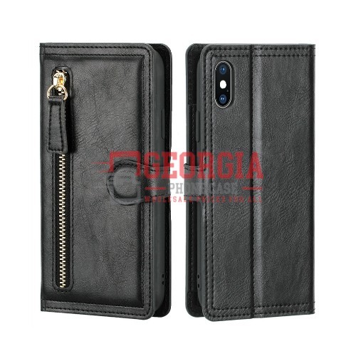 D104- Black iPhone X XS 5.8inch Leather Zipper Wallet Case With Card Slot Magnetic Clasp Protective Cover – Georgia Phone Case