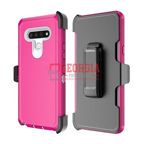 D5-Pink White 6 inch LG V30 Robot Hard Case With Belt Clip Heavy Duty Back Cover…
