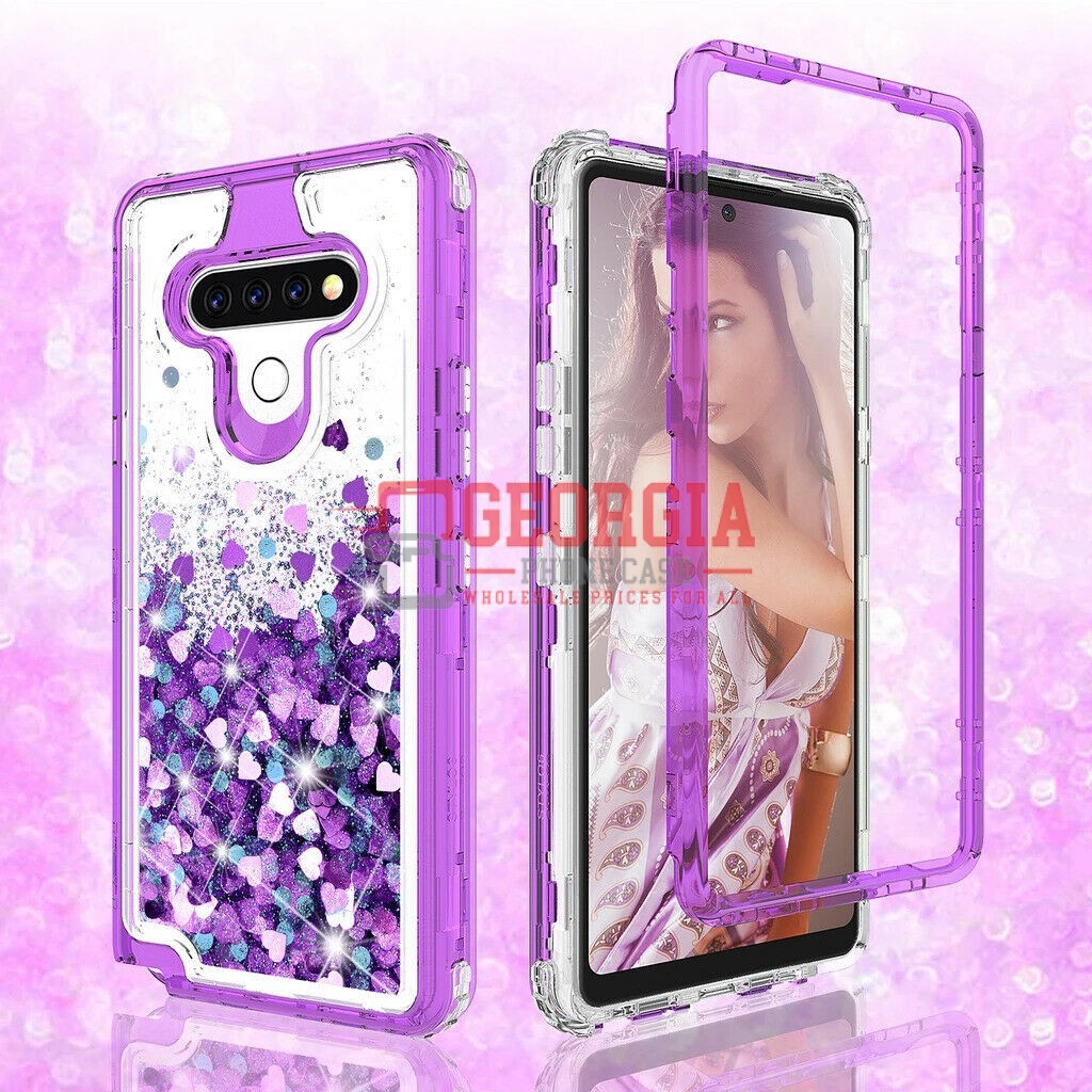 D19-Purple Glitter 6.8 inch LG V60 Robot Hard Case With Belt Clip Heavy Duty Bac…