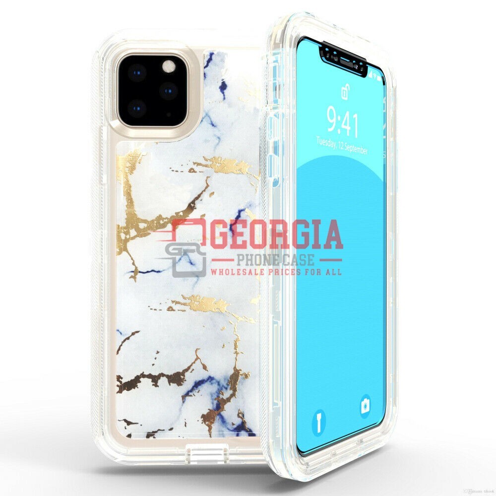 D24- Marble White 5.4inch iPhone 12 Mini Hybrid Robot Hard Case Heavy Duty Back Cover Defender Style – Georgia Phone Case