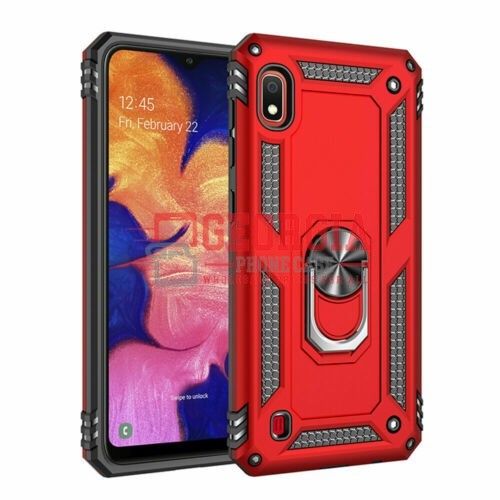 D63-Red 5.9inch Samsung Galaxy A10e Shockproof Hybrid Defender Gradient TPU PC Cover Case With 360 Car Holder Finger Ring Bracket – Georgia Phone Case