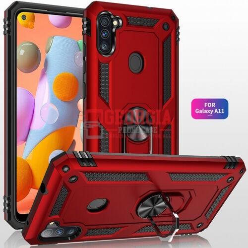D63-Red Kick Stand Samsung A11 6.4 Inch 360 Rotating Ring Stand Hybrid Case with Metal Plate – Georgia Phone Case