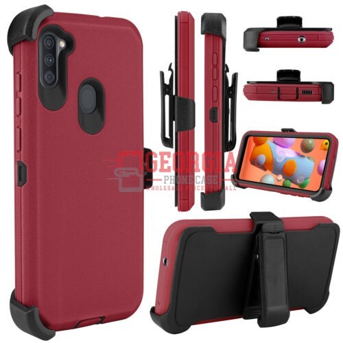 D4-Red Black 6.4inch Samsung A11 Hybrid Robot Hard Case With Belt Clip Heavy Duty Back Cover Defender Style – Georgia Phone Case