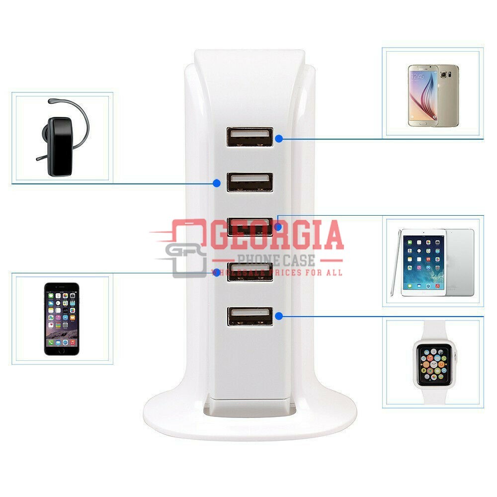 D555-Blue 30W Multi 6 Port USB Charger Rapid Charging Station Desktop Travel Hub…