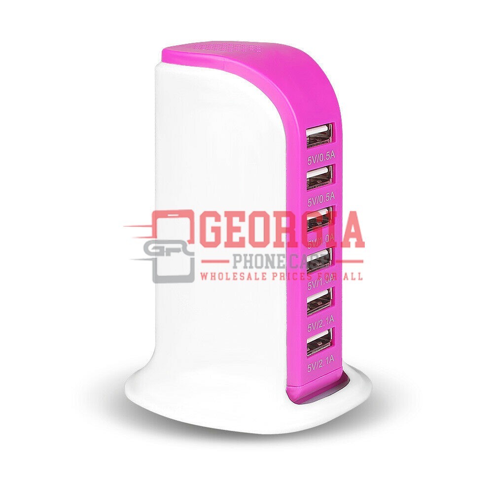 D553-Pink 30W Multi 6 Port USB Charger Rapid Charging Station Desktop Travel Hub Original – Georgia Phone Case