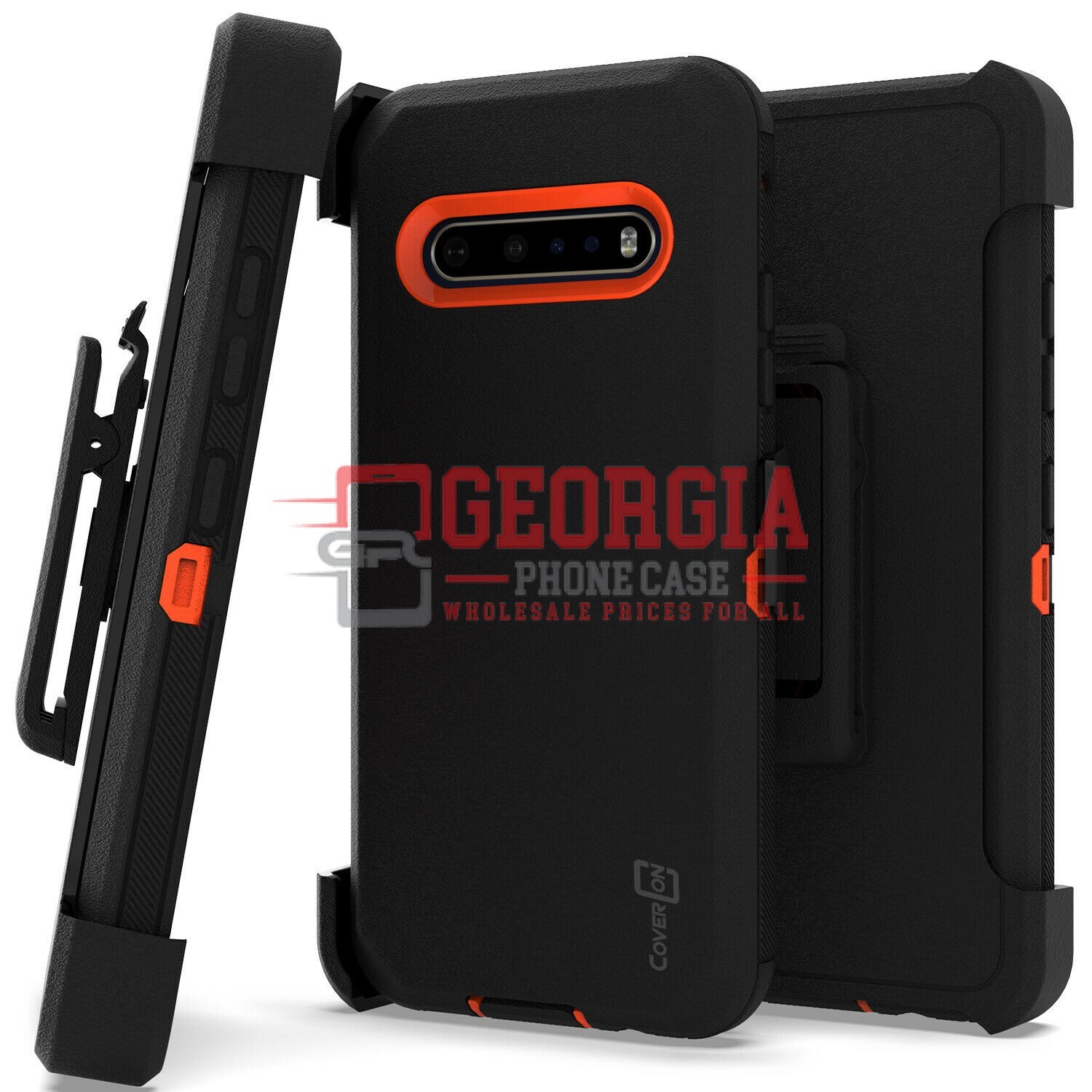 D1-Plain Black 6.8 inch LG V60 Robot Hard Case With Belt Clip Heavy Duty Back Co…