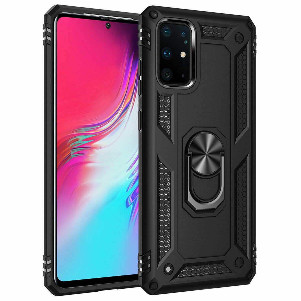 D64-Black Samsung Galaxy S20 6.2inch Shockproof Hybrid Defender Gradient TPU PC Cover Case With 360 Car Holder Finger Ring Bracket – Georgia Phone Case