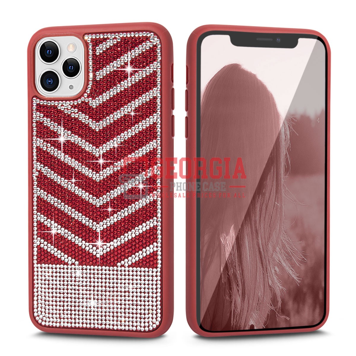D152- Red iPhone XR 6.1inch Two Tone Premium Luxury Gradient Rhinestoneully Diamond Scratchproof Cratchproof Shinny TPU Back Cover Case – Georgia Phone Case