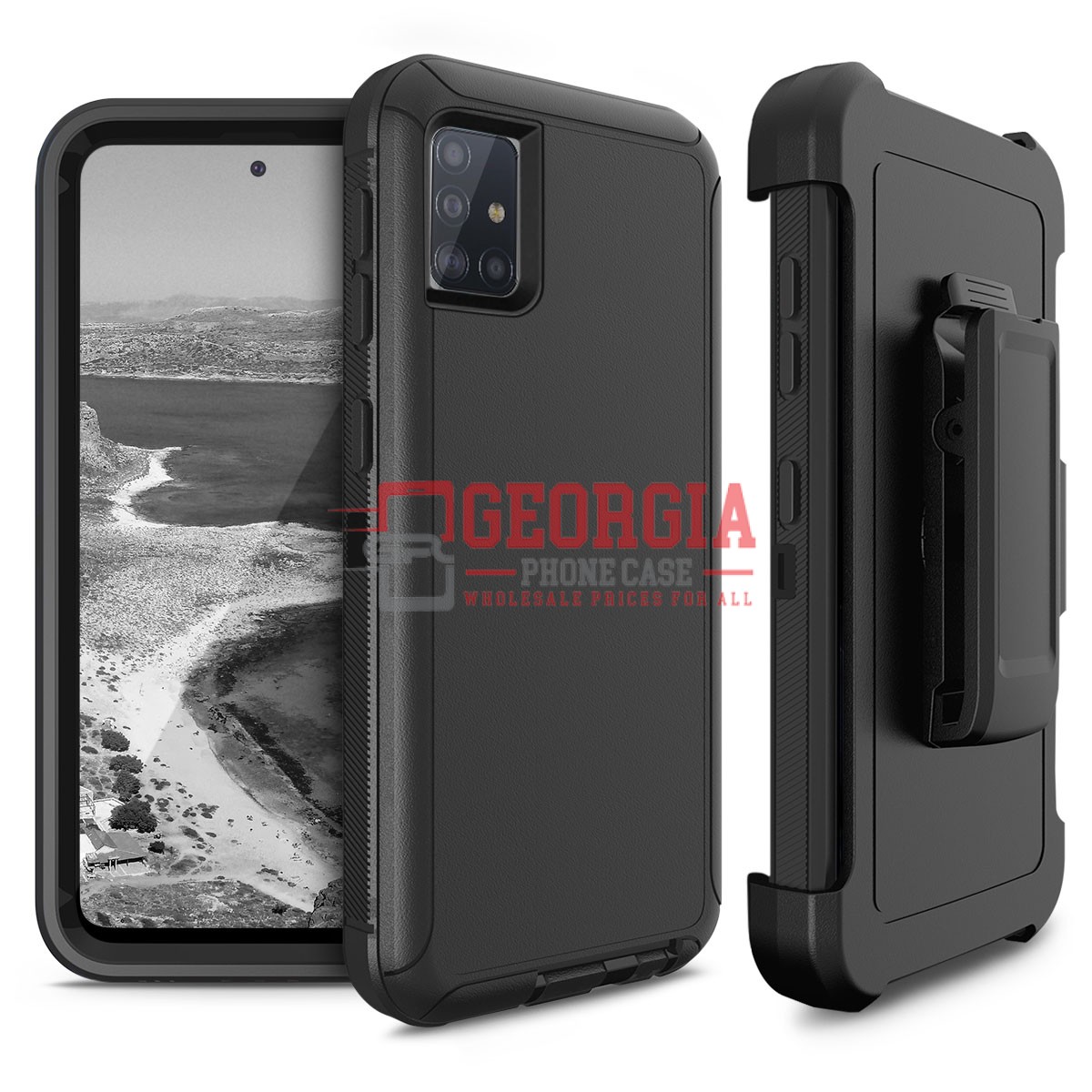 D1-Plain Black 6.7inch Samsung A71 5G Hybrid Robot Hard Case With Belt Clip Heavy Duty Back Cover Defender Style – Georgia Phone Case