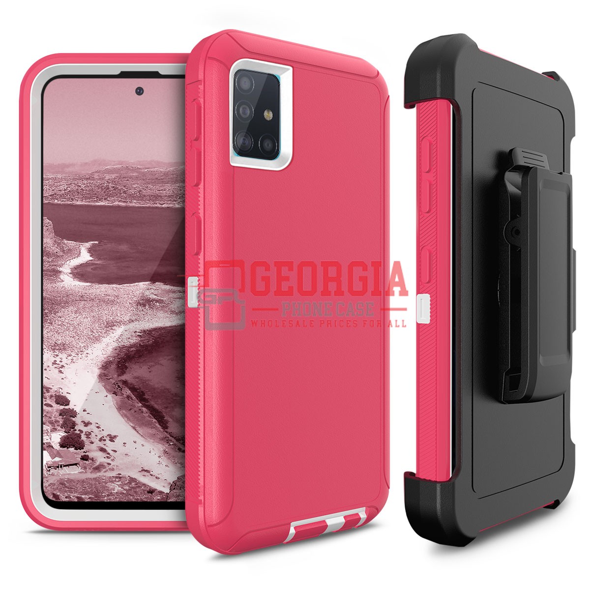 D5-Pink White 6.7inch Samsung A71 5G Hybrid Robot Hard Case With Belt Clip Heavy Duty Back Cover Defender Style – Georgia Phone Case